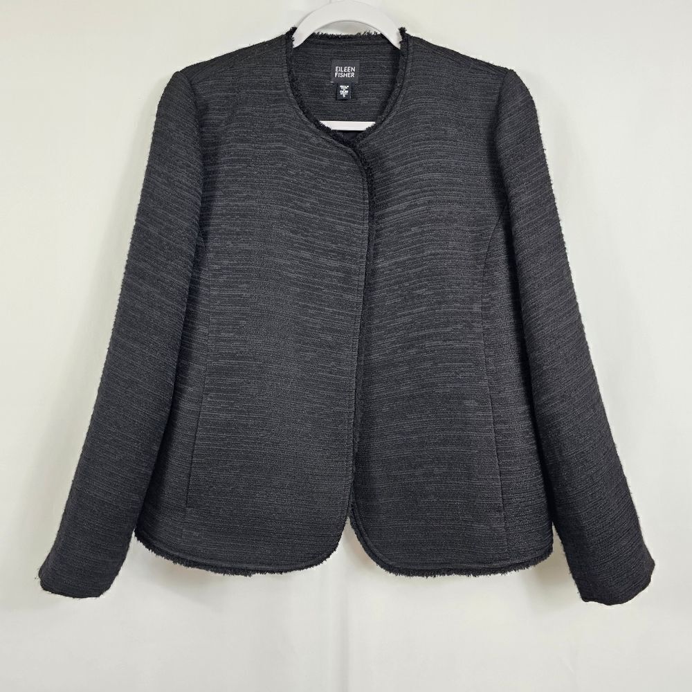 Eileen Fisher Open Front Tweed Jacket in Black - Size S
